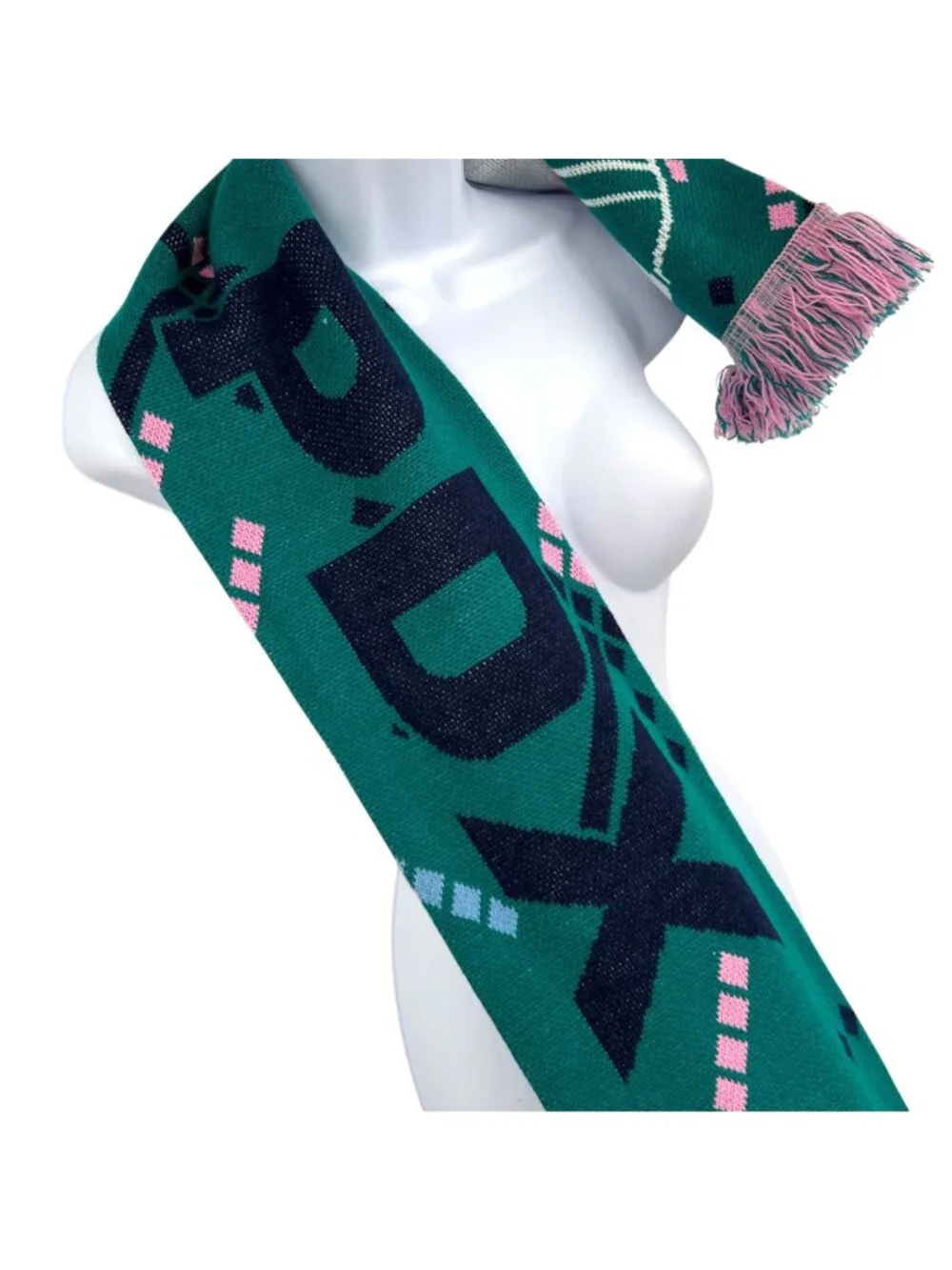 Portland Timbers PDX Airport Carpet Reversible Scarf Fringed Teal White NWT